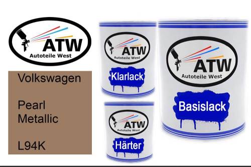 Volkswagen, Pearl Metallic, L94K: 1L Lackdose + 1L Klarlack + 500ml Härter - Set, von ATW Autoteile West.